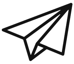 Ein Papierflieger-Symbol auf schwarzem Hintergrund mit dem Schlüsselwort „Kontakt“.
